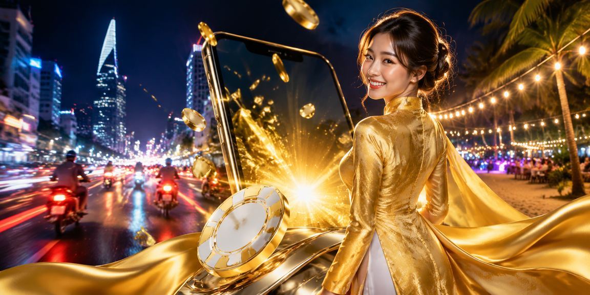 Người dùng tại TP. Hồ Chí Minh sử dụng ứng dụng casino trên điện thoại trong trang phục áo dài truyền thống